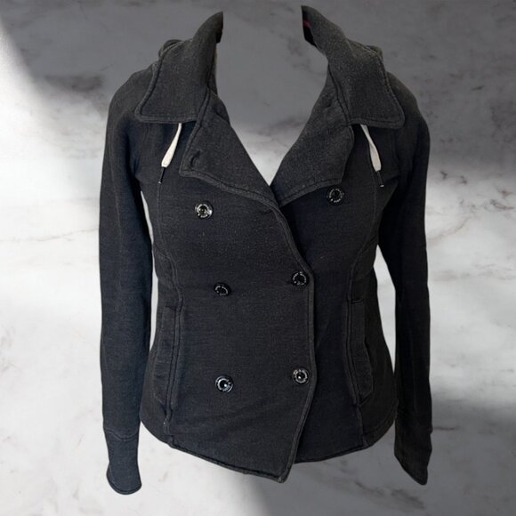 Hooded warm button gray coat jacket grey element - Picture 1 of 7